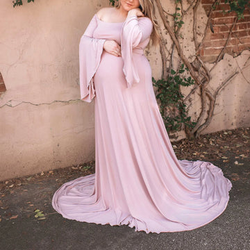MQTIME  -   New European and American Mercerized Cotton Maternity Flounce Skirt Photography Dress
